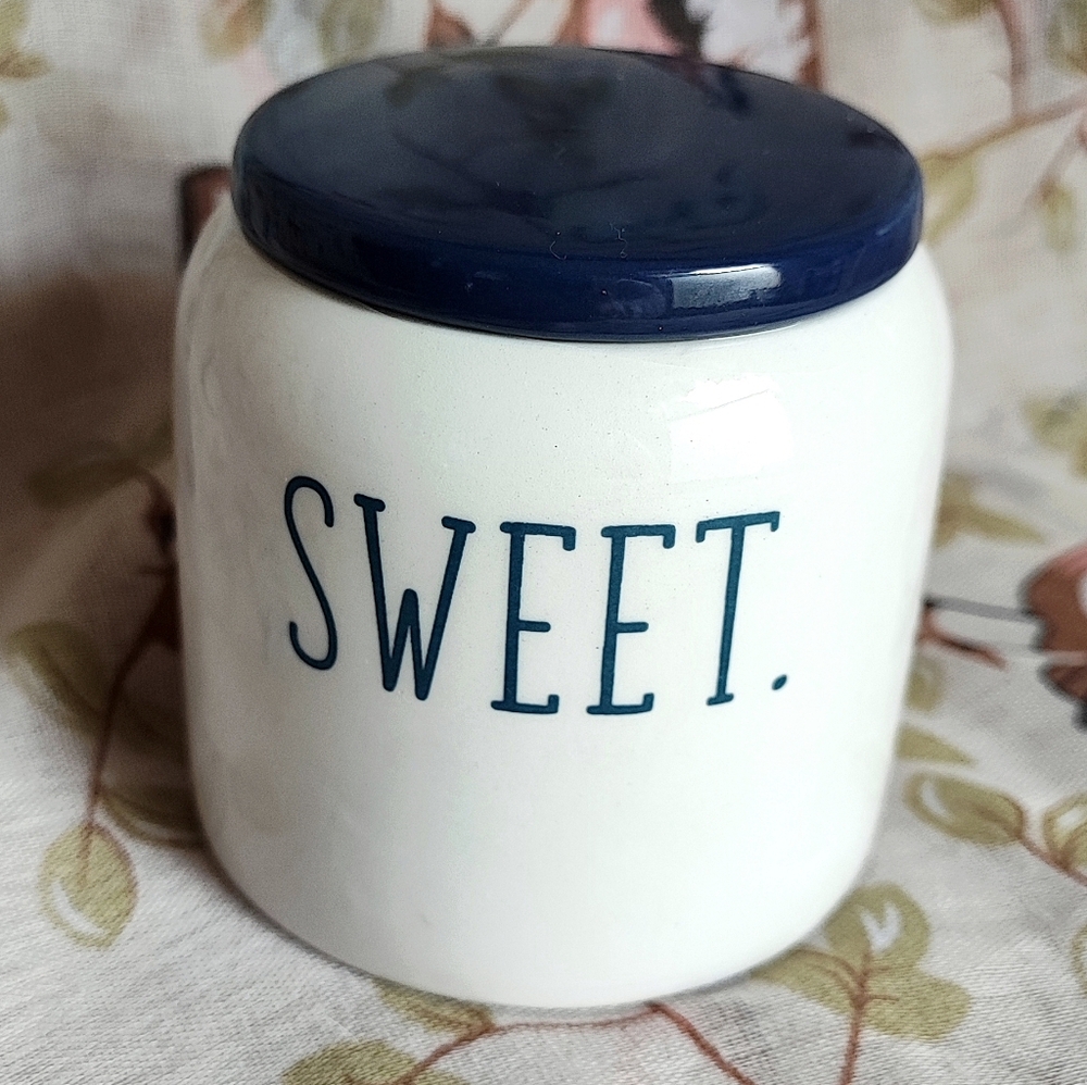 SWEET Canister Stash Candy Jar Crock Cobalt Blue Crazing Line FLAW